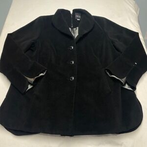 Status by Star Jones Black Fleece Jacket Size Large Button Up Swing Coat L